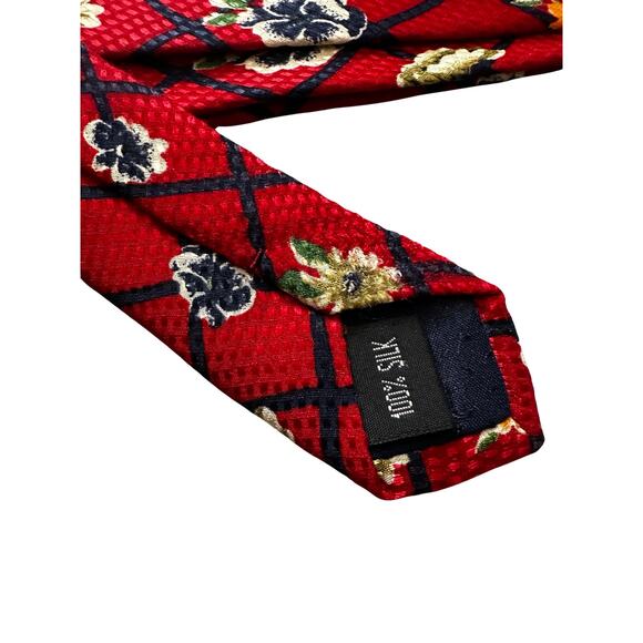Vintage Red Floral Silk Wide Tie - Picture 3 of 4